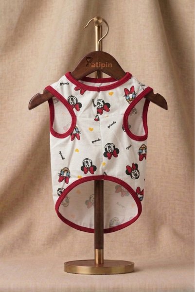 Patipin White Mickey Mouse Patterned Cotton Cat Dog T-Shirt