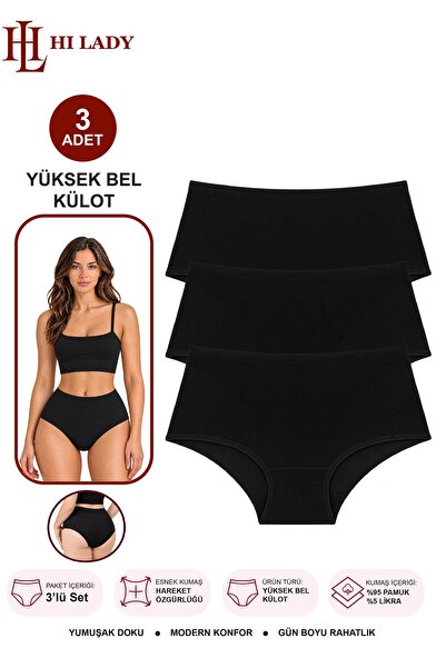 Hilady Pack of 3 high-waisted black women's panties