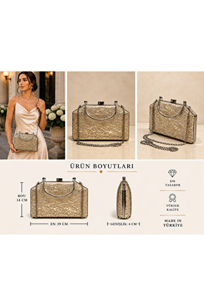 womenacs Gold Color Complex Material Design Evening Dress Clutch with Chain S...