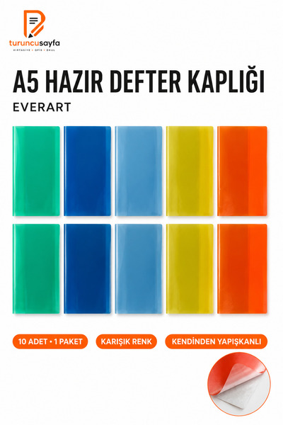 everart Hazır Defter Kaplığı A5 Karışık Renk 10 Adet 1 Paket Kendinde Yapışkanlı