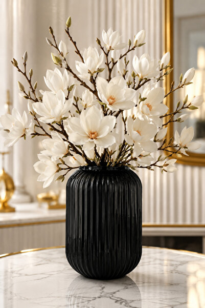 ANGDESİGN Vază decorativă din sticlă BLACK 20 cm •• Vază pentru decorarea cas...