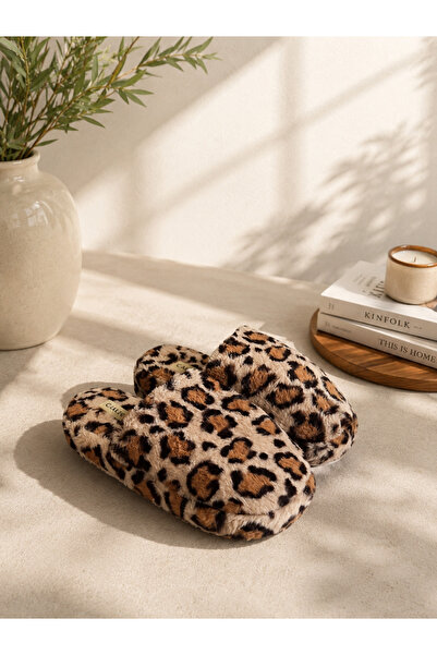 Behtah Kundura Fluffy Silent Sole Leopard Patterned Women's House Slippers Fu...
