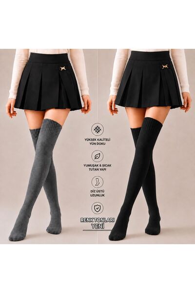 izayq collection 2 ' ÇİFT DİZ ÜSTÜ YÜNLÜ KIŞLIK PENYE KADIN ÇORAP