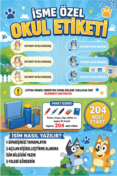 Ayza Tasarım İsme Özel Okul Etiketi Sticker Kişiye Özel Kız Çocuk İsim Etiket...