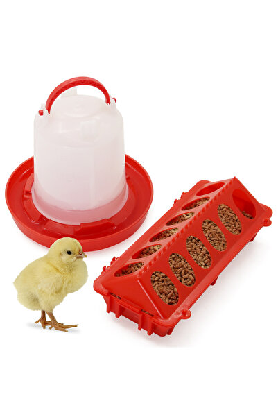 Choice1 Food and Water Chicken Feeder and Waterer Kit—Flip-Top Chick Feeder w...