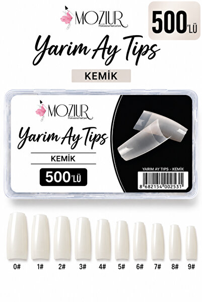 MOZIUR 500'lü Yarım Ay Takma Tırnak Tips - Kemik