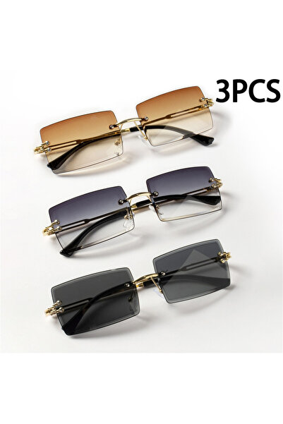 choice2 C3 3PCS Fashion Rimless Sunglasses Women Trendy Small Rectangle Sun G...