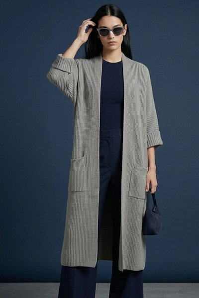 Şiir Tekstil Aserj Soft Textured Comfortable Fit Batwing Sleeve Long Knitwear...