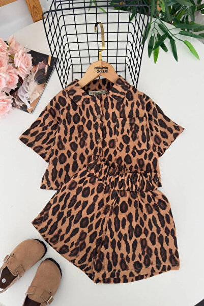 Minigimin Cicileri My Little Girl's Leopard Patterned Shorts Set of 2 - Brown