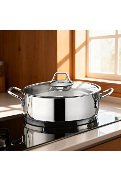 Güral Porselen Güral 24 cm Stainless Steel Flat Pot Metal Handle