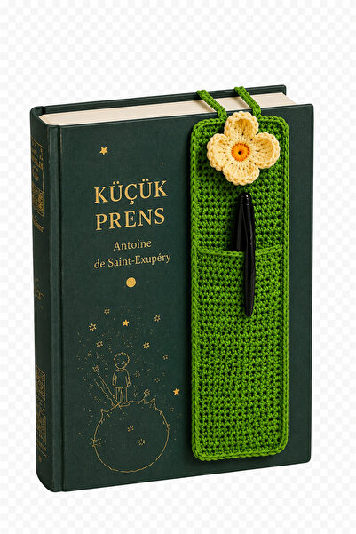 NEHOLİA Handmade Knitting Bookmark with Pen Holder Floral Book Reading Bookma...
