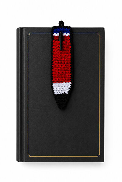NEHOLİA Handmade Knitted Bookmark with Glasses and Pen Pocket Motorcycle Raci...