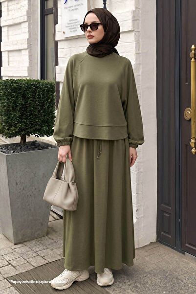InStyle Basic με ρέλι Σετ Modal με Φούστα Χακί