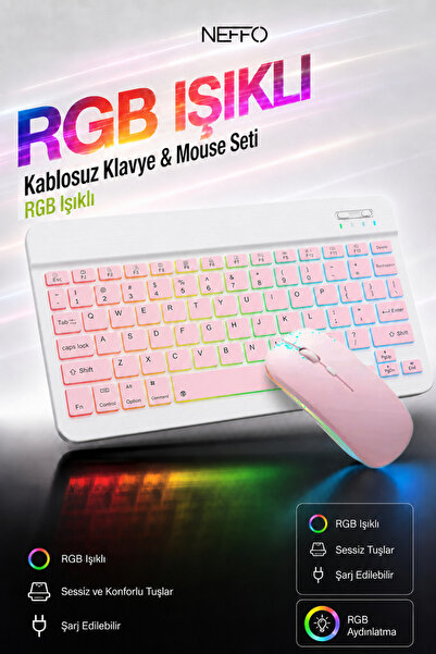 NEFFO Kablosuz Bluetooth Klavye Mouse Seti – Şarj Edilebilir