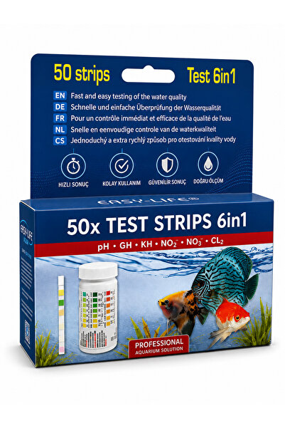 Easy-Life 6 in 1 Akvaryum Su analiz için 50 analız Şeridi | pH GH KH NO₂ NO₃ Cl₂ Ölçümü