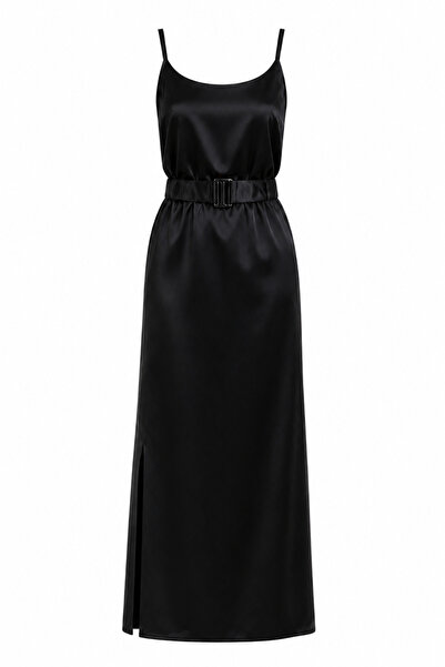 Zelish My Sister Black Belted Sling Satin Dress