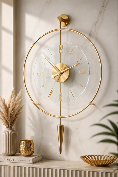 MetaQuartz Aksesuar Gold LuxPen Modern Dekoratif Metal Duvar Saati