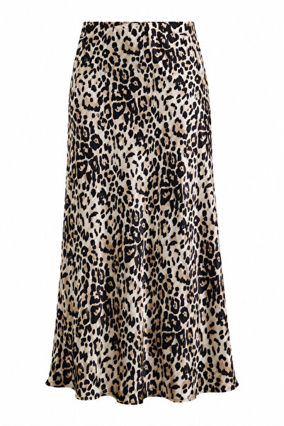 Zelish My Sister Beige Leopard Pattern Satin Bias Skirt