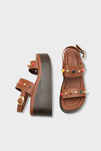 Capone Outfitters Jennie Wedge Heeled Colorful Stone Double Strap Women's San...