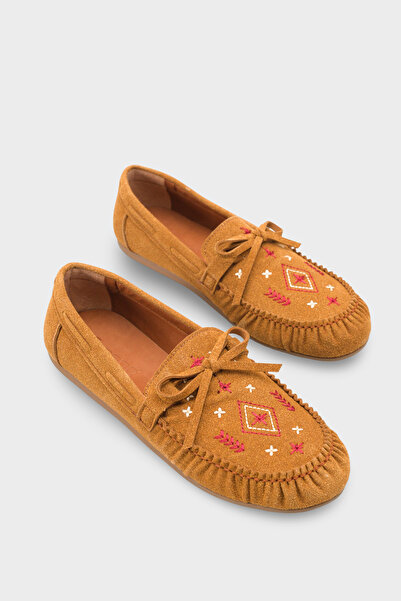 Capone Outfitters Viki Kızıl Leather Pack Embroidered Soft Women's Loafers Shoes