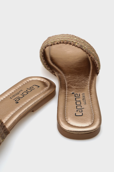Capone Outfitters Keren Düz Topuklu Hasır Küt Burunlu Kadın Terlik