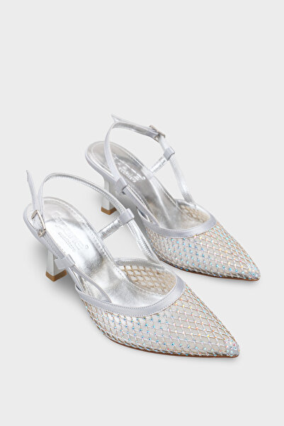 Capone Outfitters Viv Pointed Toe Mesh Stone Mid-Heeled Stylish Women's Shoes