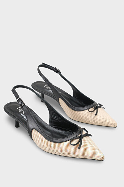Capone Outfitters Gwenn Genuine Leather Pointed Toe Open Back Mid-Heeled Wome...