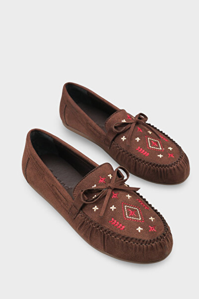 Capone Outfitters Viki Kızıl Leather Pack Embroidered Soft Women's Loafers Shoes
