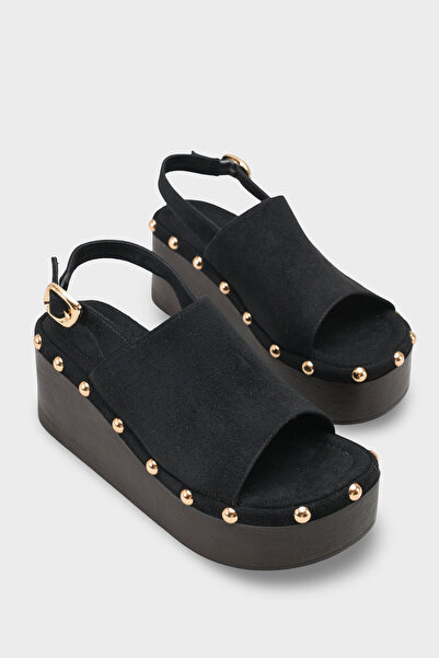 Capone Outfitters Alyce Suede Troc Detailed Wedge Heel Daily Women's Slippers