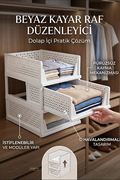 Bayev 3 Pieces White Multi-Purpose Sliding Shelf Cabinet 3008 Clothing and Ho...