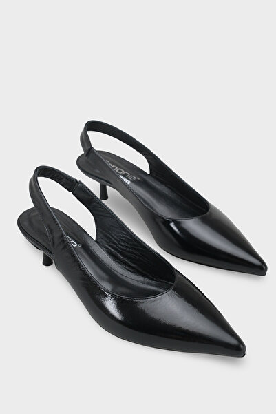 Capone Outfitters Tressa Genuine Leather Pointed Toe Open Back Mid-Heeled Wom...