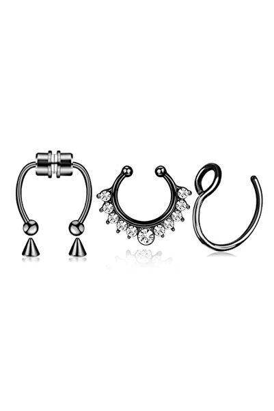 Choice4 E5-3Pcs-Black 3Pcs Fake Nose Ring Magnetic Septum Ring Fake Nose Ring...