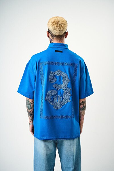 Respire Tricou oversize pentru bărbați, cu 3 broderii, cu jumătate de fermoar...