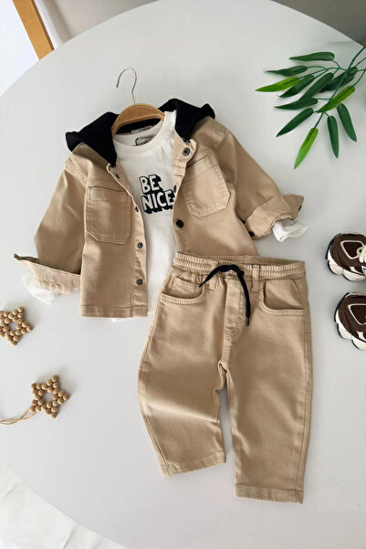 Minigimin Cicileri Miniğimin Cicileri Hooded Jacketed Be Nice Baby Boy 3-Piec...