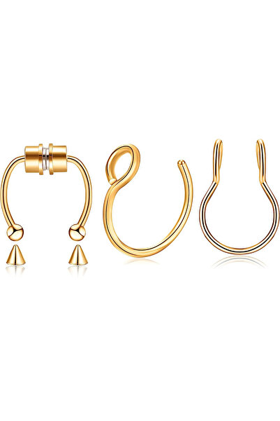 Choice1 B2-3Pcs-Golden 3Pcs Fake Nose Ring Magnetic Septum Ring Fake Nose Rin...