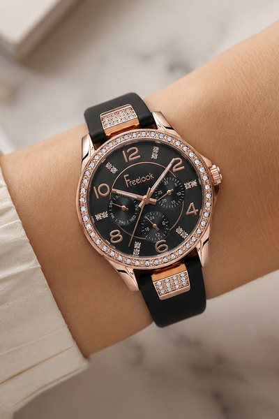 Freelook Women's Black Leather Strap Wristwatch