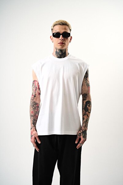 Respire Men's Basic Zero Sleeve Oversize T-Shirt White