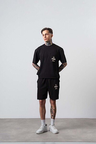 Respire Men's Far from Basic Printed Regular Fit T-Shirt Shorts Set Black