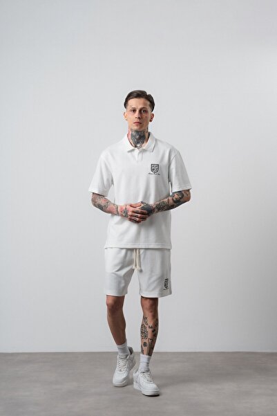 Respire Men's Rocket Club Written Regular Fit T-Shirt Shorts Set Ecru