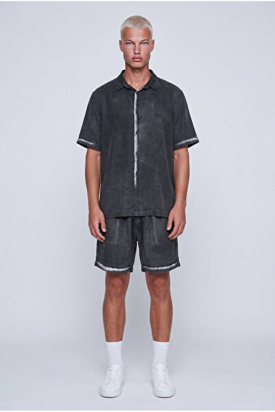 Respire Men's Washable Oversize Shirt Shorts Set Black