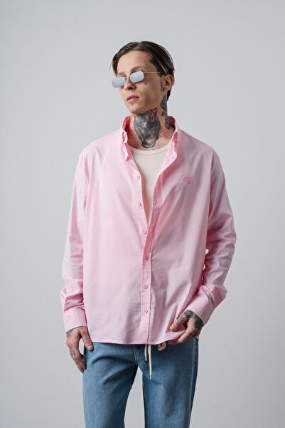 Respire Men's Arma Embroidered Long Sleeve Oversized Shirt Pink