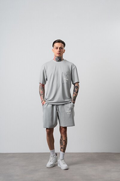 Respire Men's Far from Basic Printed Regular Fit T-Shirt Shorts Set Gray