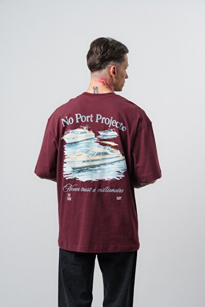 Respire Men's No Port Printed Oversize T-Shirt Claret Red