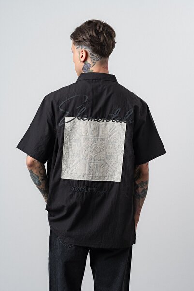 Respire Men's Elementals Embroidered Oversize Shirt Black