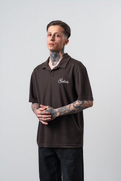 Respire Men's Senor Written Polo Collar Regular Fit T-Shirt Brown