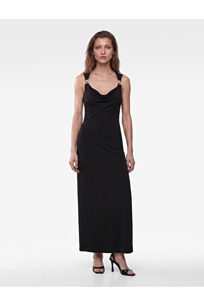 Koton Comfortable Fit Draped Square Neck Sleeveless Long Evening Dress with M...