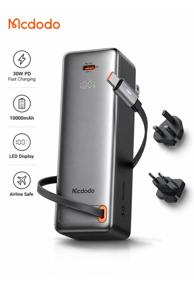 Mcdodo Power Bank with Built-in Cable and Universal Adapter, 10000mAh, 30W PD...