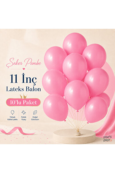 Marlon Balon Pastel Şeker Pembe Lateks Balon 11 İnç 10 Adet Doğum Günü Nişan ...