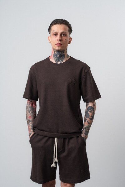 Respire Men's Dirty Stitched Regular Fit T-Shirt Brown