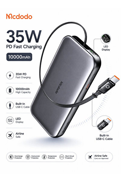 Mcdodo Power Bank with Built-in Cable, 10000mAh, 35W PD Charging, Retractable...